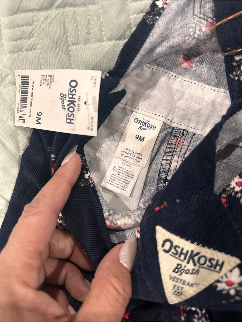 OshKosh B'gosh Navy Floral Corduroy Overalls